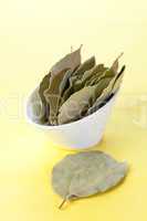 getrocknete Lorbeerblätter / dried bay leaves in a bowl