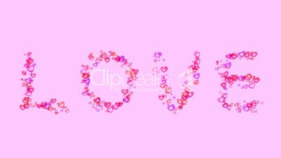 "Love" word animated with beautiful heart shapes