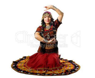 Woman sit in traditional indian costume