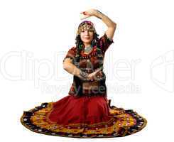 Woman sit in traditional indian costume