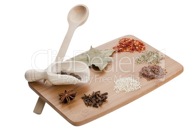 Kitchen board with spices