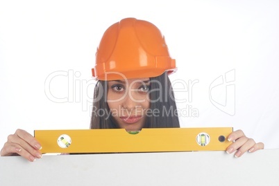 Woman in helmet wyh level