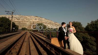 Bride and groom go to travel