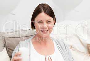 Pregnant woman drinking milk