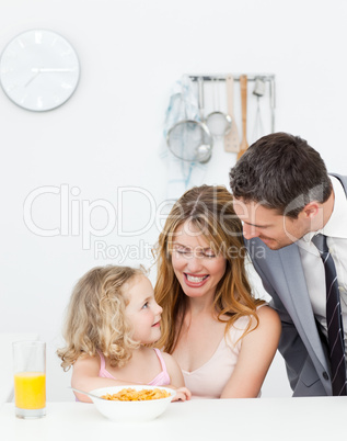 Family having breakfast together