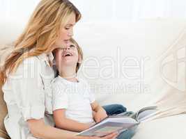 Mother reading with her son