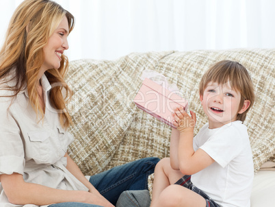 Happy children with his gift