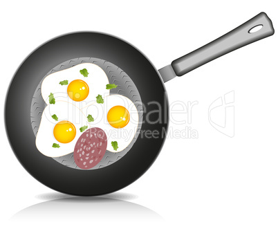 Fried eggs on frying pan. Vector.