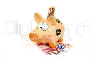 Sparschwein mit Geldscheinen