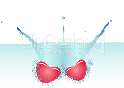 Two hearts failling in to the water