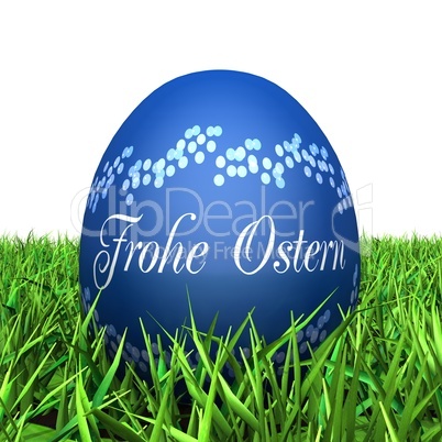 Blaues Osterei im Gras - Frohe Ostern - 01