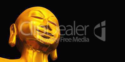 ZEN Buddha Gesicht Gold Schwarz 02
