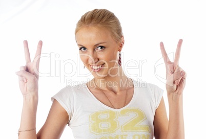 Woman with victory sign