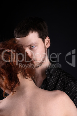 Man and red woman - lovers portrait