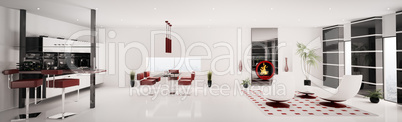 Interior of modern apartment panorama 3d render