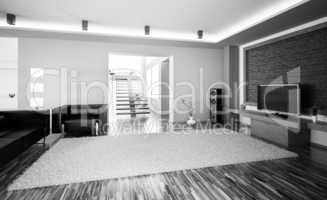 Living room with lcd interior 3d render