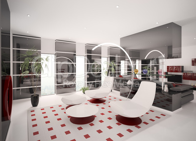 Interior of modern apartment 3d render