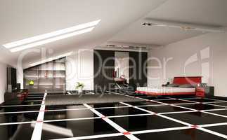 Modern bedroom interior 3d render