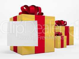 Gold gift boxes with red ribbon 3d