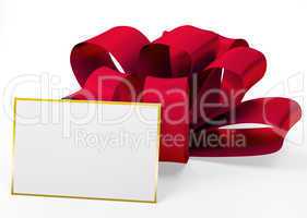 Red ribbon with blank card 3d