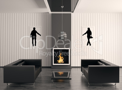 Interior with fireplace 3d render