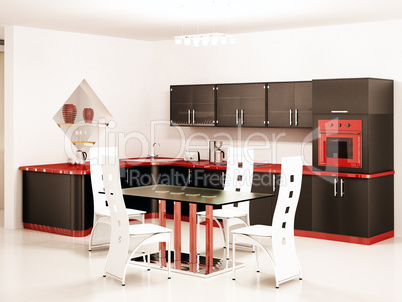 Interior of modern black kitchen