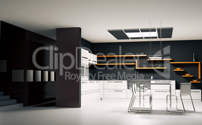 Modern kitchen interior 3d render