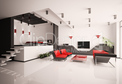 Living room and bedroom interior 3d