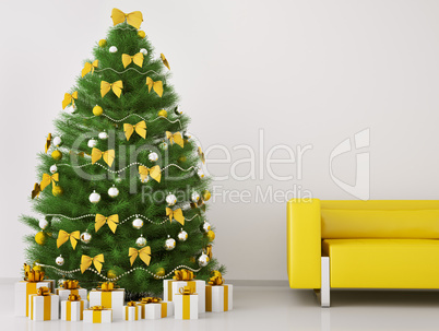 Christmas tree in the room interior 3d render
