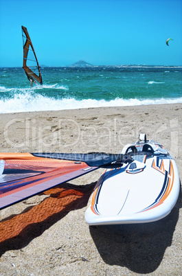 Wind Surf Board Lying On The Beach