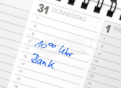 Bank Termin - Termin Kalender - Nahaufnahme