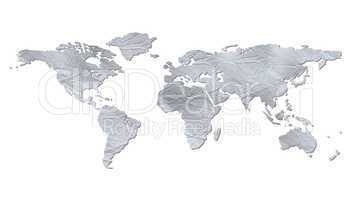 Weltkarte mit blauer, zerknitterter Papierstruktur, freigestellt (isolated world map)