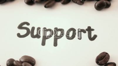 support.  written on white under coffee