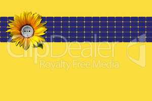 Ökostrom - Steckdose, Sonnenblume und Solarzellen