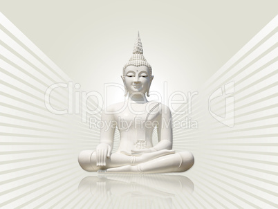 Weißer Buddha mit Strahlen im Hintergrund, freigestellt (isolated white buddha)