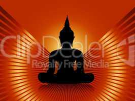 Buddha Silhouette mit Strahlen