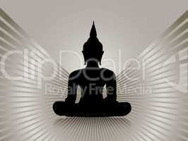 Schwarze Buddha Silhouette mit Strahlen