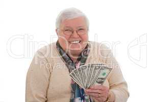Seniorin mit Dollars Querformat