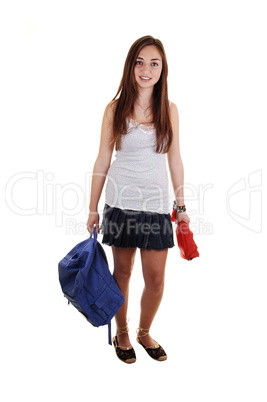 Schoolgirl with backpack.