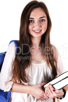 Schoolgirl with backpack.