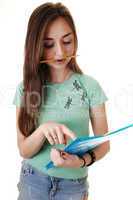 Schoolgirl with notebook.