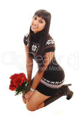 Girl in brown dress.