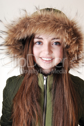 Girl with fur hat.