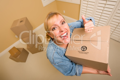 Happy Thumbs Up Woman Moving Boxes