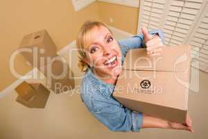 Happy Thumbs Up Woman Moving Boxes