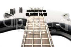 black bass guitar with strained strings