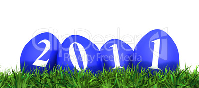 Blaue Ostereier auf Gras 2011 - freigestellt 01