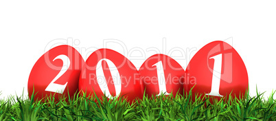 Rote Ostereier auf Gras 2011 - freigestellt 01