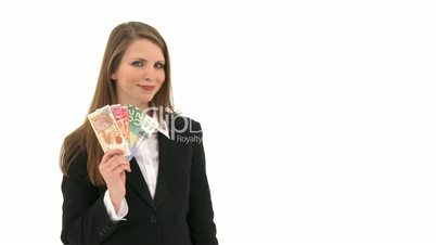 Frau mit einer Menge Geld in der Hand