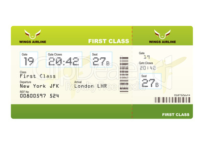 Plane ticket first class green